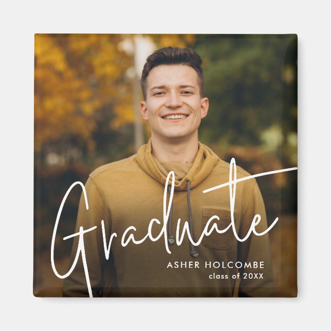 Modern Script Graduate Simple Photo Graduation Magnet (Front)