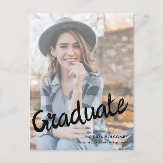 Modern Script Graduate Simple Photo Graduation  Postcard (Front)