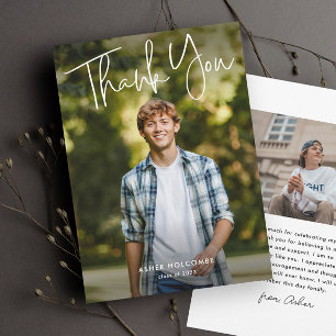 Modern Script Graduate Simple Photo Graduation Thank You Card