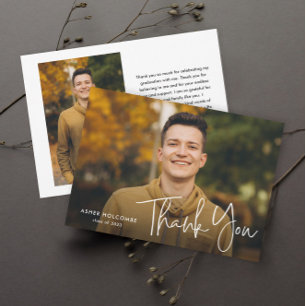 Modern Script Graduate Simple Photo Graduation Thank You Card