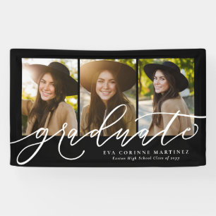 Modern script graduate three photo graduation banner