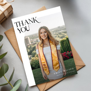 Modern Script Graduate Two Arch Photo Graduation Thank You Card