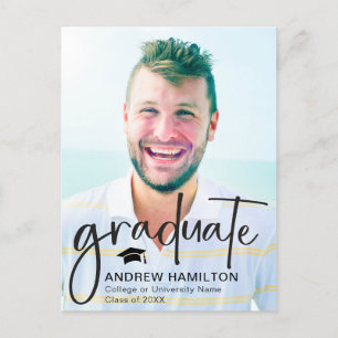 Modern Script Graduate Two Photo Graduation Cool Announcement Postcard
