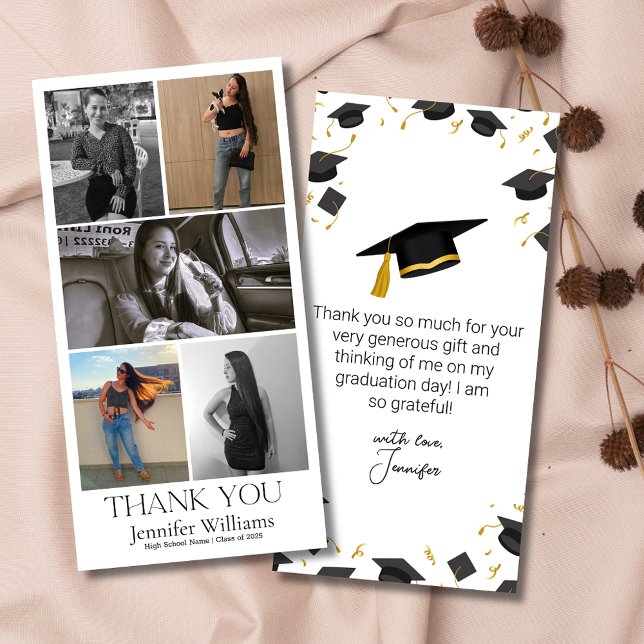 modern script graduation 5 photo class of 2025  thank you card (Creator Uploaded)