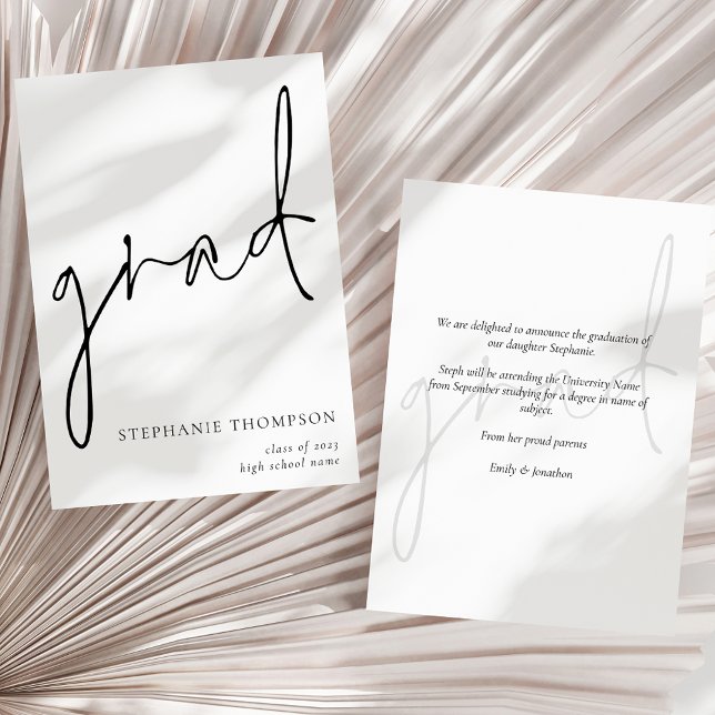 Modern Script  Graduation Announcement (Front and back view)