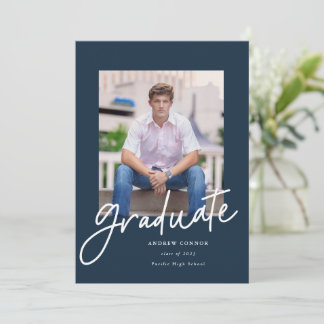 Modern Script Graduation Announcement Navy