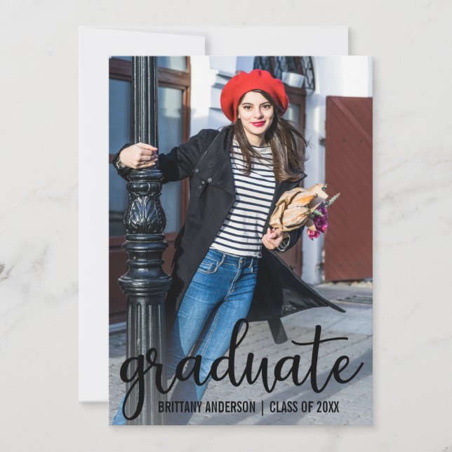 Modern Script Graduation Announcement Photo Card (Front)