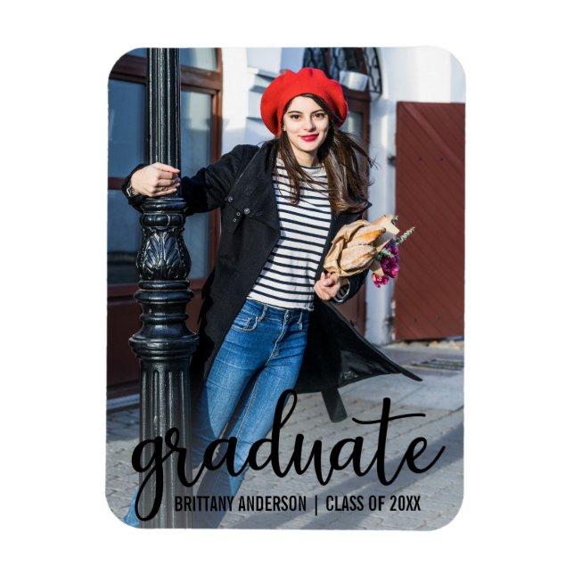 Modern Script Graduation Announcement Photo Magnet (Vertical)