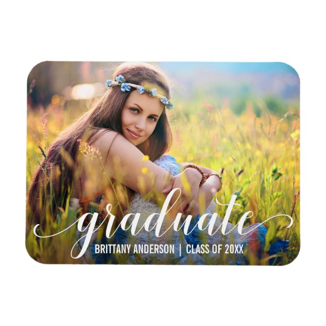 Modern Script Graduation Announcement Photo Magnet (Horizontal)