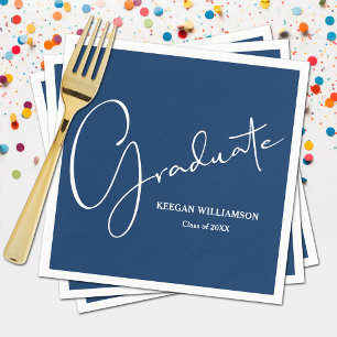 Modern Script Graduation Blue Napkin