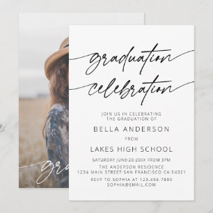 Modern Script Graduation Celebration Party Photo Invitation