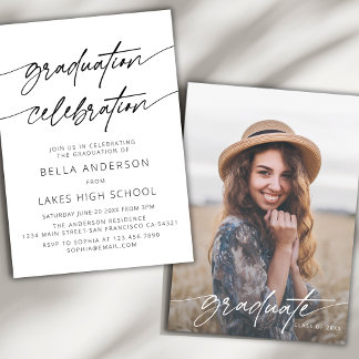 Modern Script Graduation Celebration Party Photo Invitation