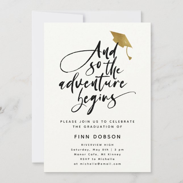 Modern Script Graduation Gold Hat Party Invitation (Front)