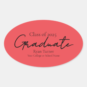 Modern script graduation oval sticker