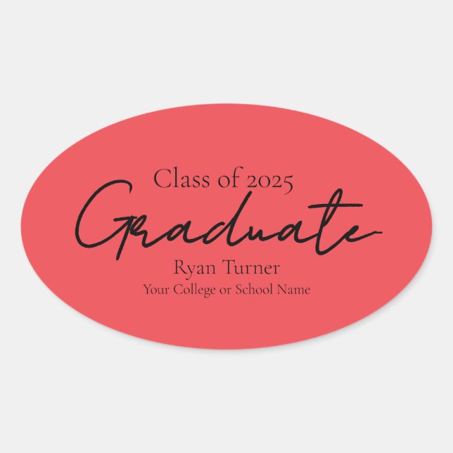 Modern script graduation oval sticker (Front)