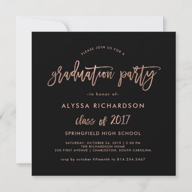 Modern Script | Graduation Party Faux Rose Gold Invitation (Front)
