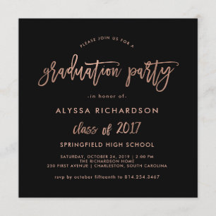 Modern Script Graduation Party Faux Rose Gold Invitation