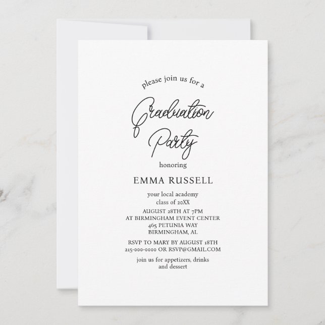 Modern Script Graduation Party Invitation (Front)
