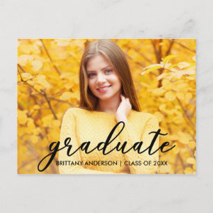 Modern Script Graduation  Party Invitation Photo B Postcard