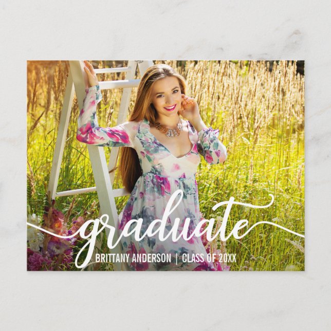 Modern Script Graduation Party Invitation Photo W (Front)