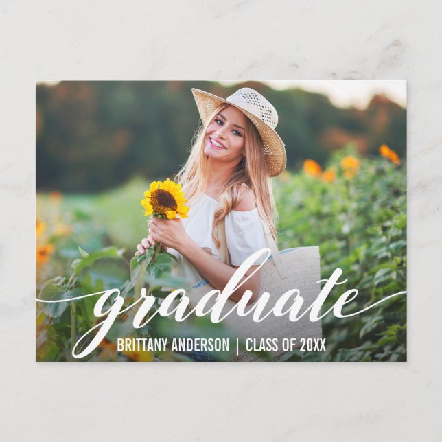 Modern Script Graduation Party Invitation Photo W Postcard (Front)