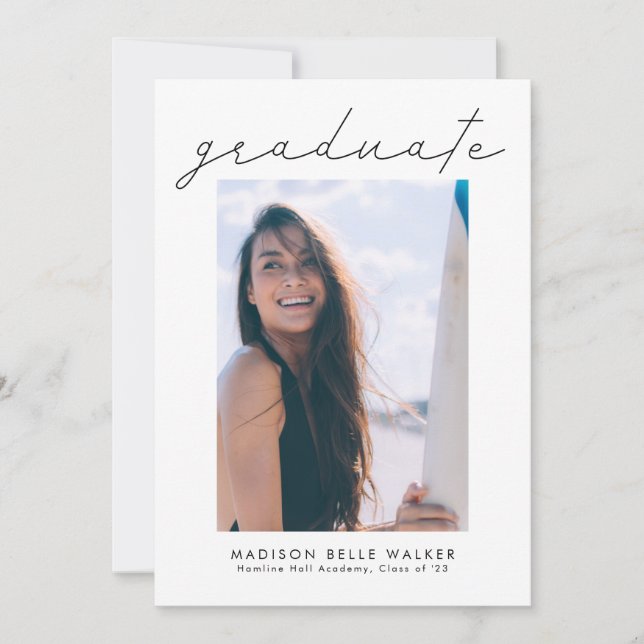 Modern Script Graduation Party Photo Invitation (Front)