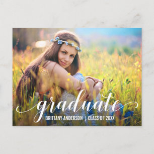 Modern Script Graduation Party Photo Invitation W Postcard