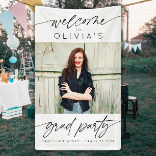 Modern Script Graduation Party Photo Welcome  Banner