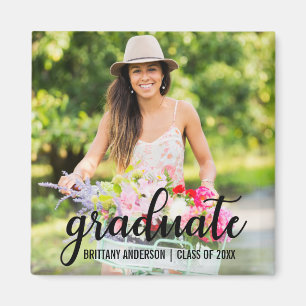 Modern Script Graduation Photo B Sq Magnet