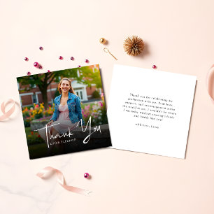 Modern Script Graduation Photo Budget Thank You Card