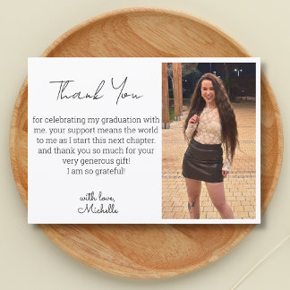 modern script graduation photo thank you card