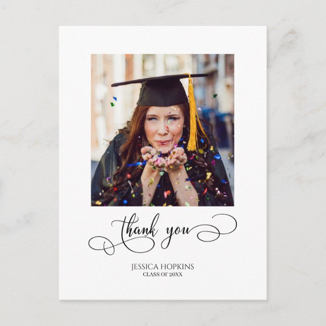 Modern Script Graduation Photo Thank You Postcard (Front)