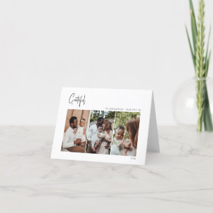Modern Script Grateful Folded Three-Photo Holiday Card
