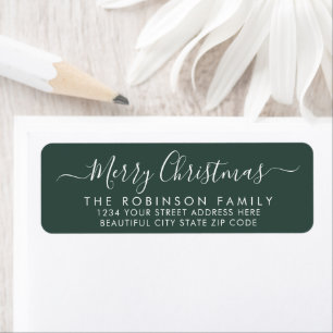 Modern Script Green Christmas Return Address Label