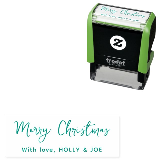 Modern Script Green Merry Christmas Name Self-inking Stamp (In Situ)