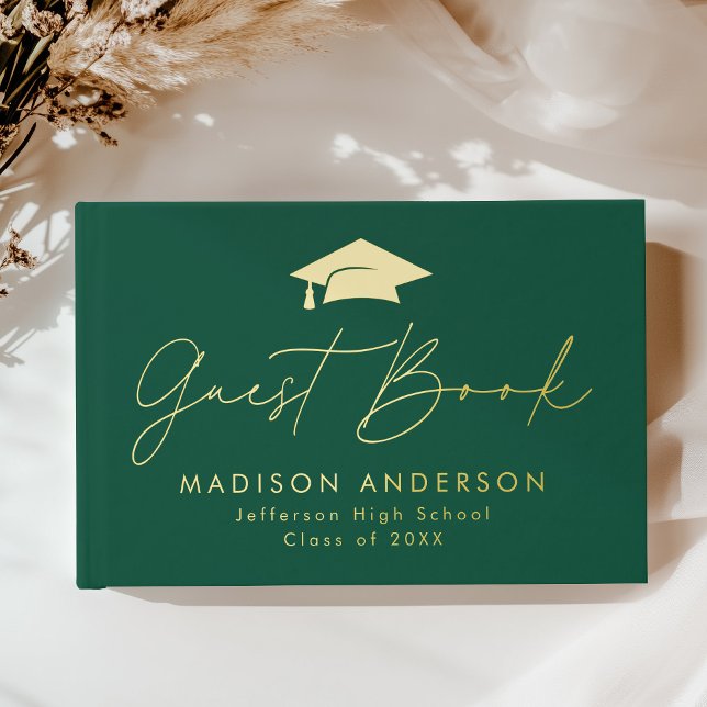 Modern Script Green Photo Graduation Guest Book (Creator Uploaded)