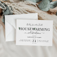 modern script greenery housewarming party