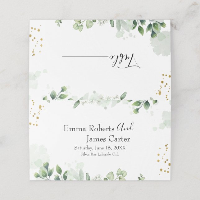 Modern Script Greenery  Place Cards (Outside Unfolded)