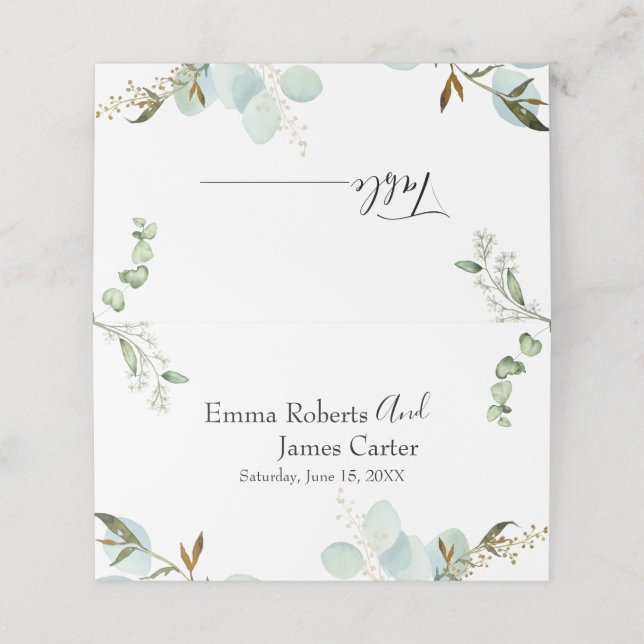 Modern Script Greenery  Place Cards (Outside Unfolded)