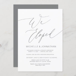 Modern Script, grey, Wedding Elopement Reception Invitation