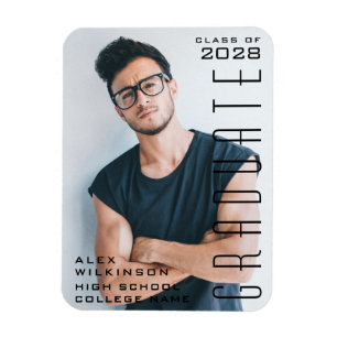 Modern Script Guy Trendy Graduation Photo Magnet