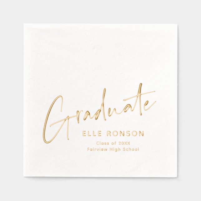 Modern Script Hand Lettered Graduation Foil Napkins (Front)
