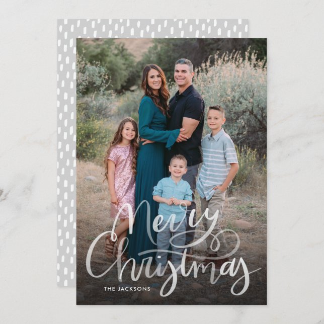 Modern Script Hand Lettered Merry Christmas  Holiday Card (Front/Back)