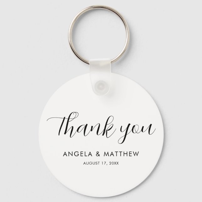 Modern Script Hand-Lettered Wedding Thank You Key Ring (Front)