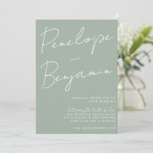 Modern Script Handwriting Dusty Sage Wedding Invitation