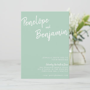 Modern Script Handwriting Green Pistachio Wedding Invitation