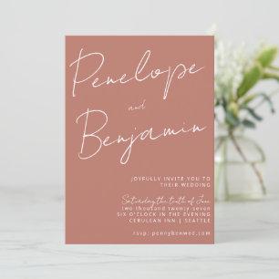 Modern Script Handwriting Terracotta Clay Wedding Invitation