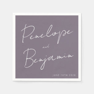 Modern Script Handwriting Wedding Dusty Purple Napkin