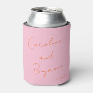 Modern Script Handwriting Wedding Pink and Orange Can Cooler