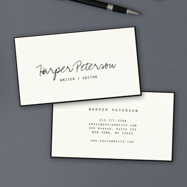 Modern Script Handwritten Black Ivory Chic Stylish Business Card (Creator Uploaded)